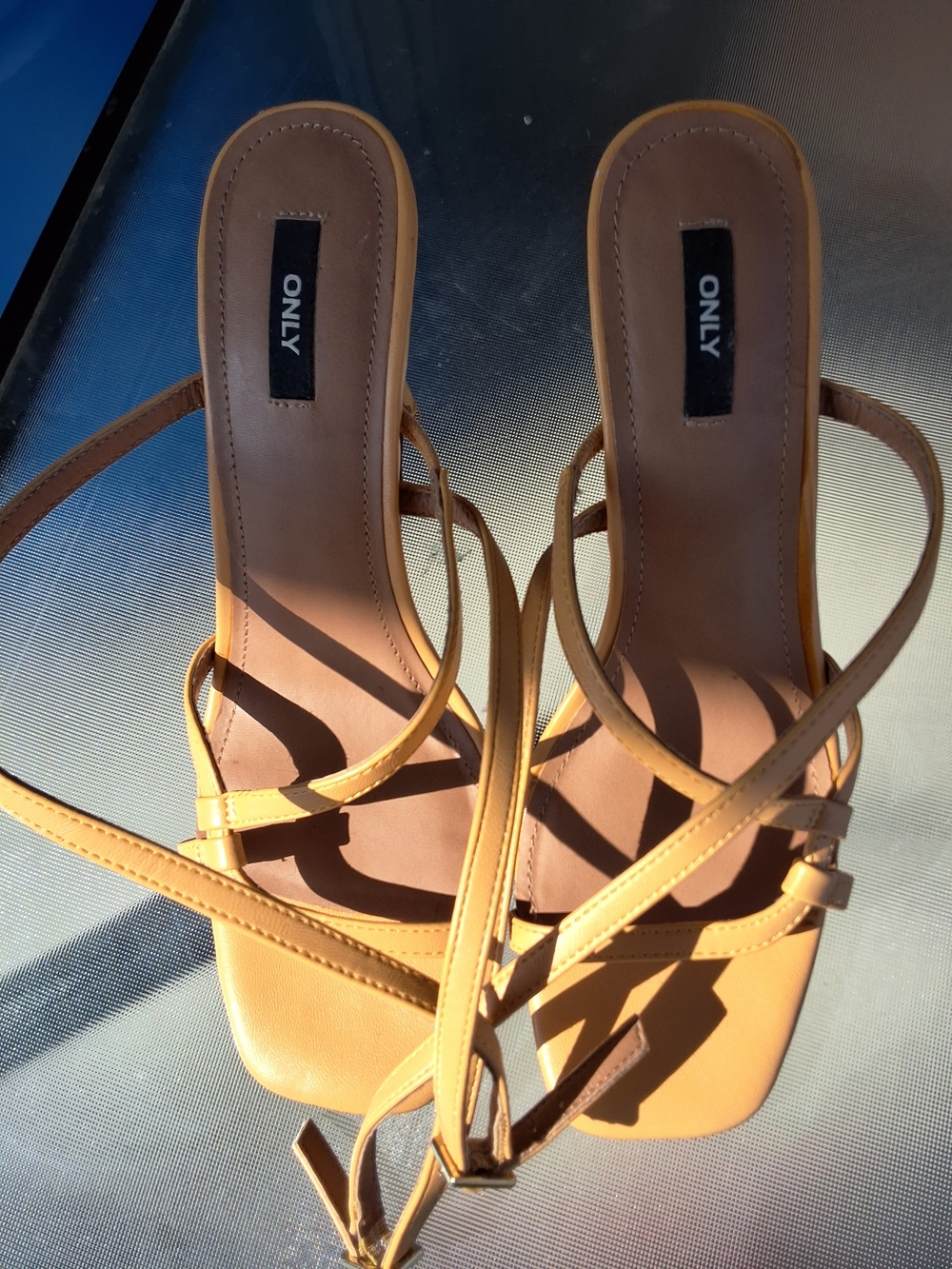 ONLY Tan Strappy Square-Toe Heels
